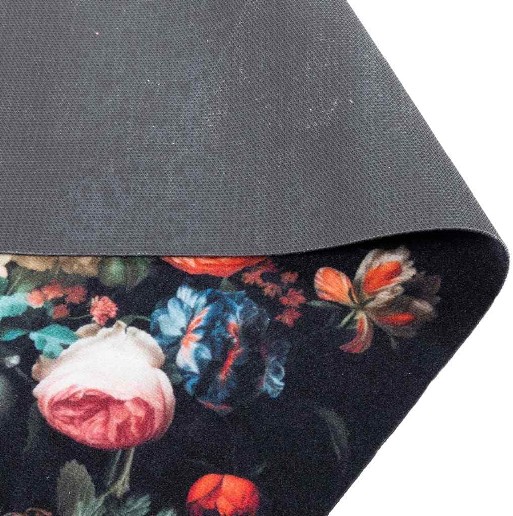 vidaXL Küchenmatte Floral Schwarz 150 x 45 cm Samt, Elegante Küchenmatte, Rechteckig, rutschfeste Un