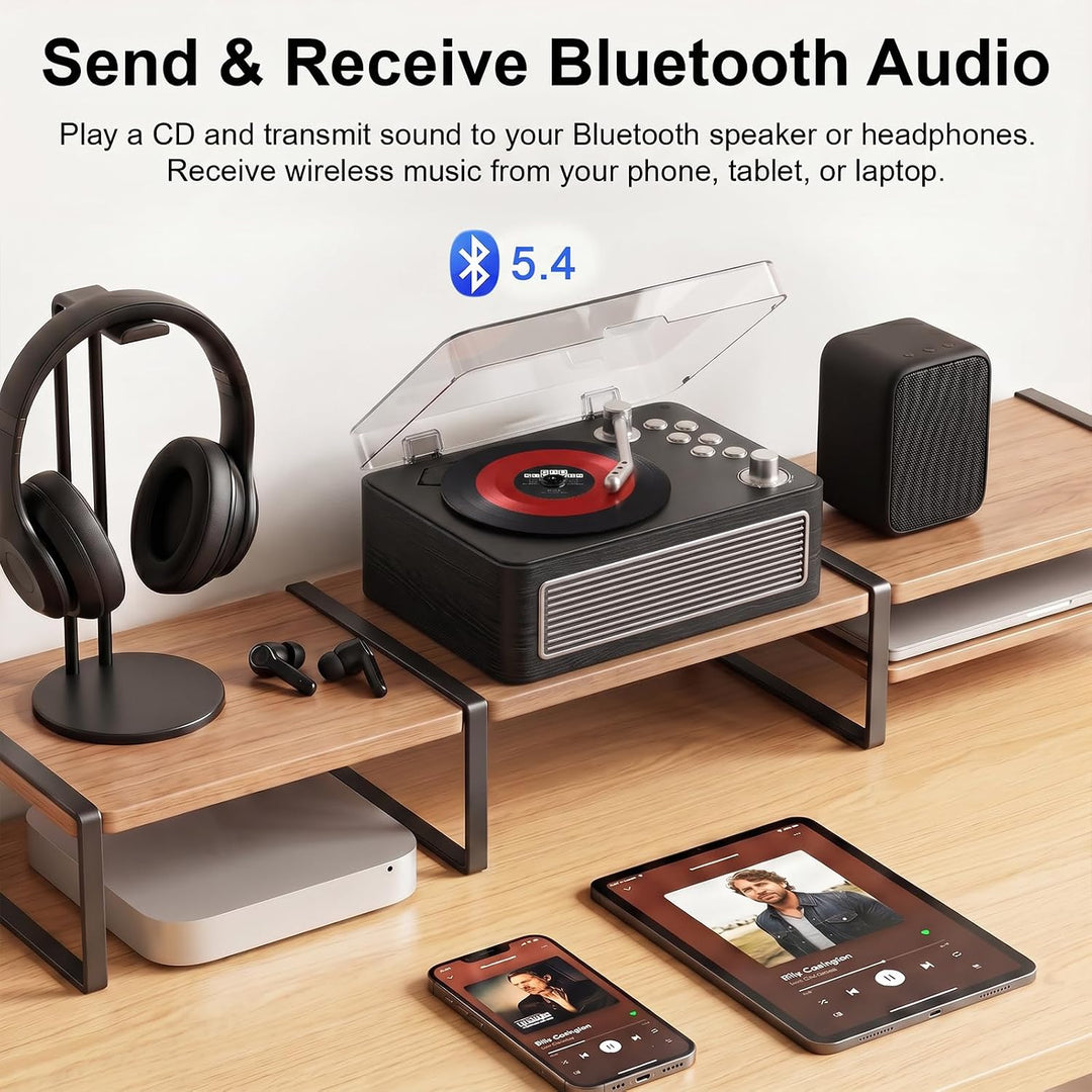 Gueray Tragbarer Bluetooth CD-Player mit Lautsprechern 3600mAh Wiederaufladbarer Vintage CD Spieler