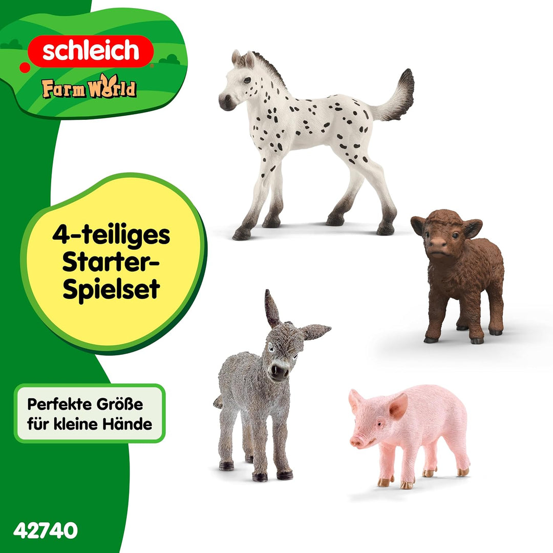 schleich Farm World | Bauernhof Babys 42740 | ab 3 Jahren | 4 Teile | Bauernhof Tiere Set aus Esel,