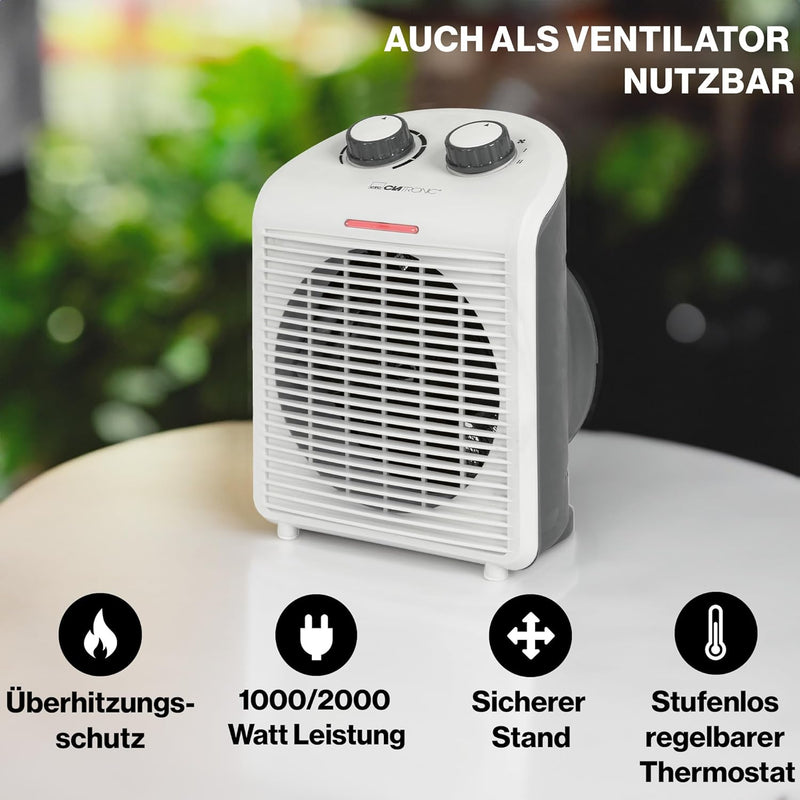 Clatronic® mobiler & kompakter Heizlüfter | Heizlüfter 2000W & 1000W | Heizkörper mit Ventilatorfunk