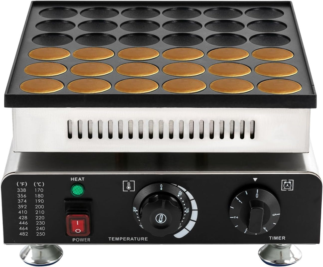 Mini-Pfannkuchenmaker 36 Löcher Dutch Pancake Maker mit Timer 50-300°C 900W Antihaftbeschichtung Pof
