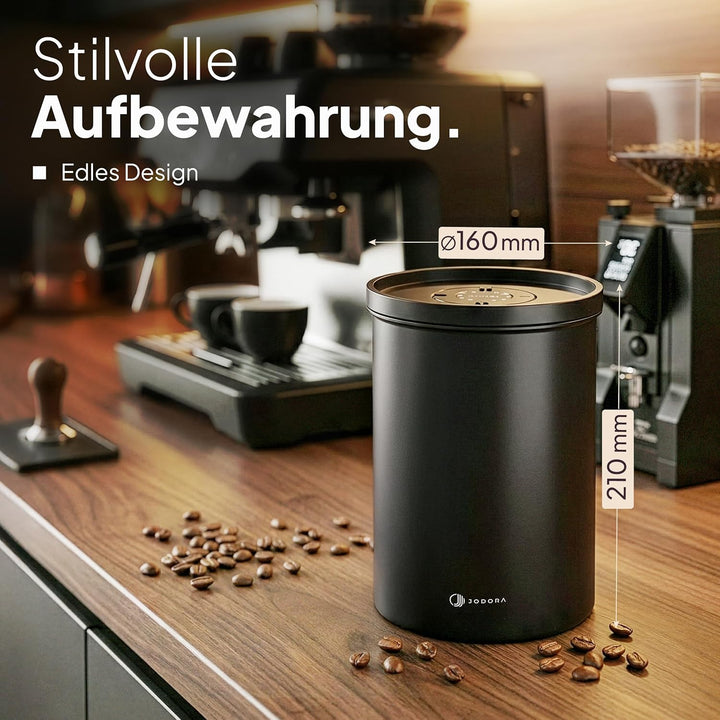 JODORA Kaffeedose Luftdicht 1KG Bohnen aus hochwertigen Edelstahl mit innovativem Vakuumverschluss -