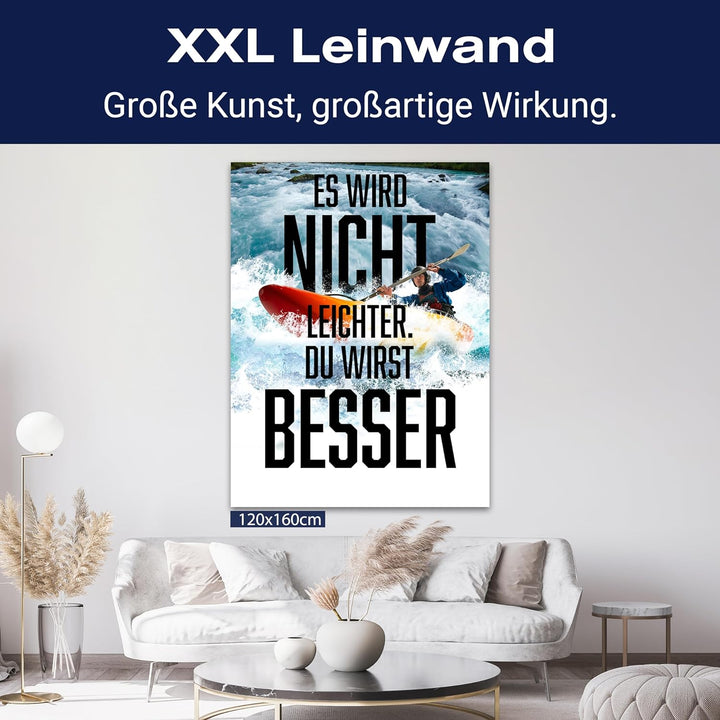 wandmotiv24 Leinwandbild Motivation, 80x60cm, Hochformat, Du wirst Besser, Deko, Bilder auf Leinwand