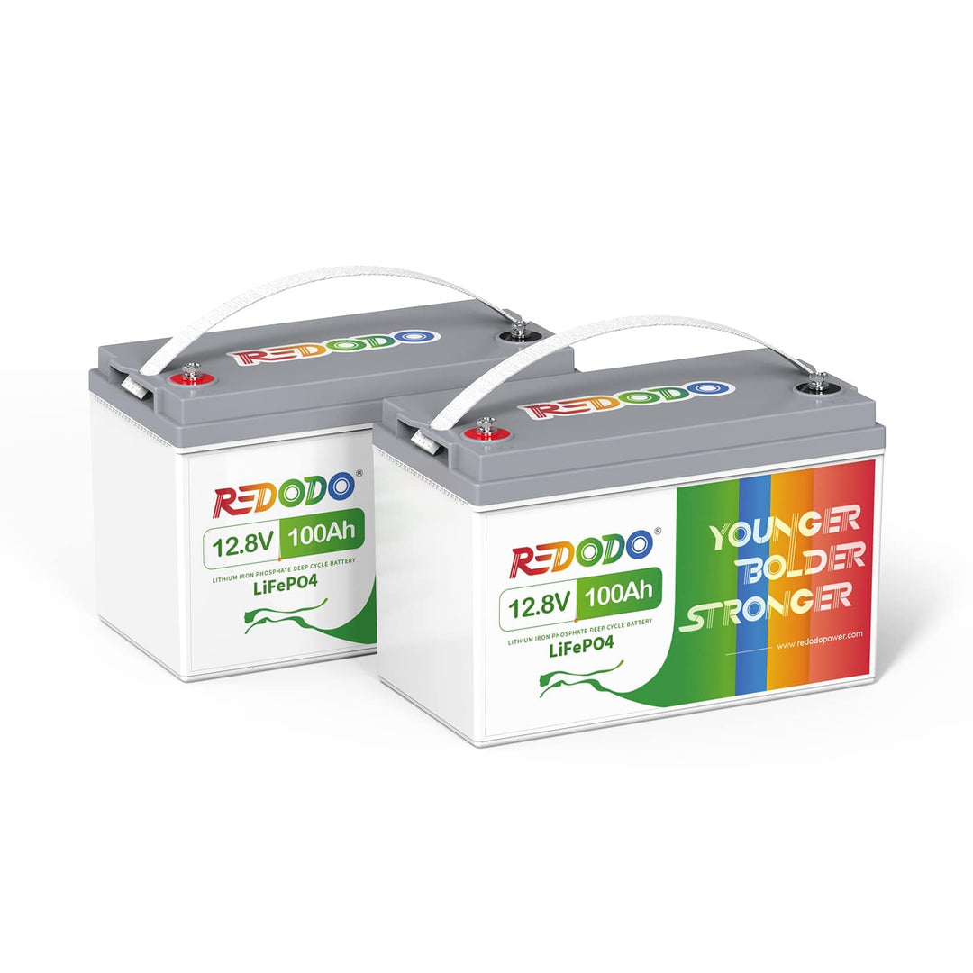 Redodo LiFePO4 100Ah 12V [2 Pack] Lithium Batterie 100A BMS 2560Wh Kapazität LiFePO4 Akku Deep Cycle