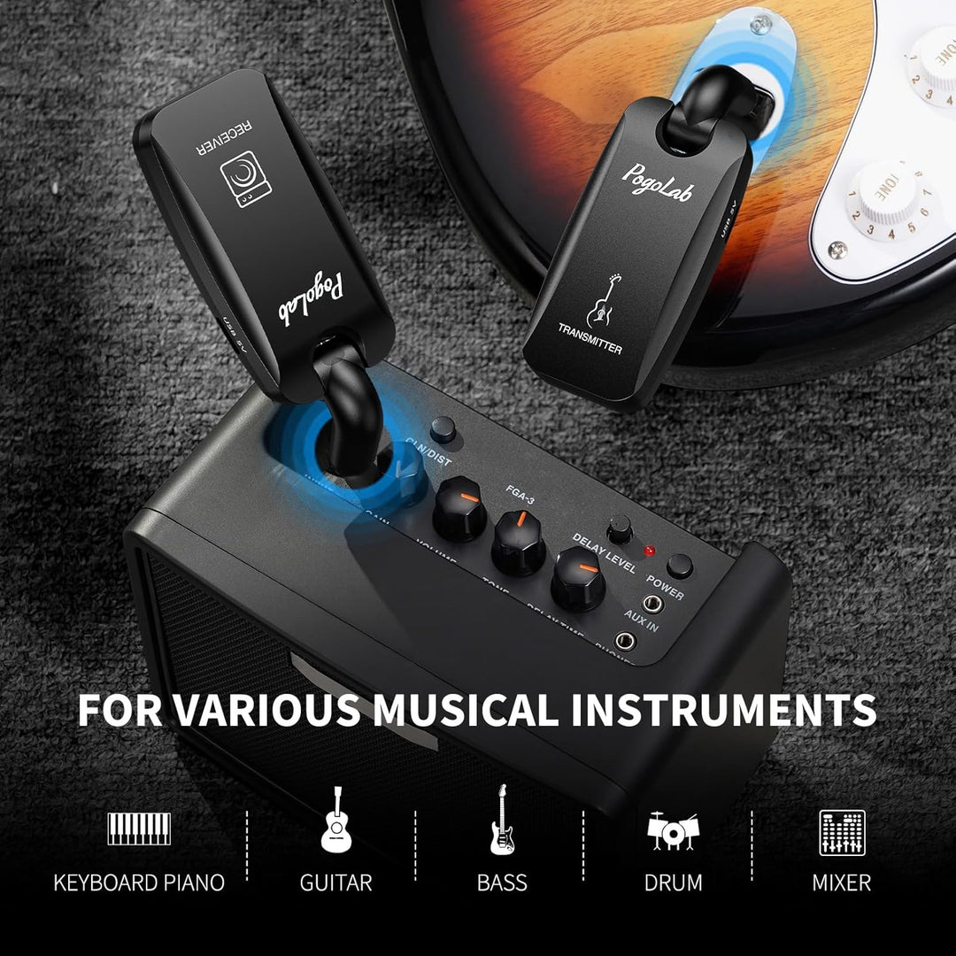 POGOLAB 5,8G Drahtlos Gitarrensystem Gitarre Sender Empfänger für Bass Gitarre, Kabello E Gitarre Wi