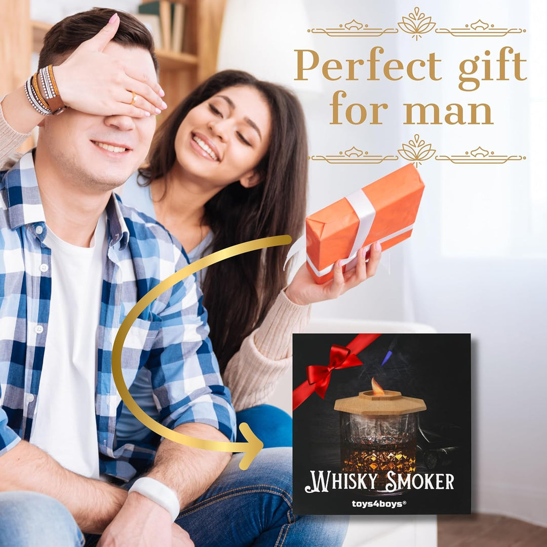 Toys4Boys Whisky Smoker Set - Premium Whiskey Smoker Set mit Holzhaube samt 4 Aromaspänen und Feuerz
