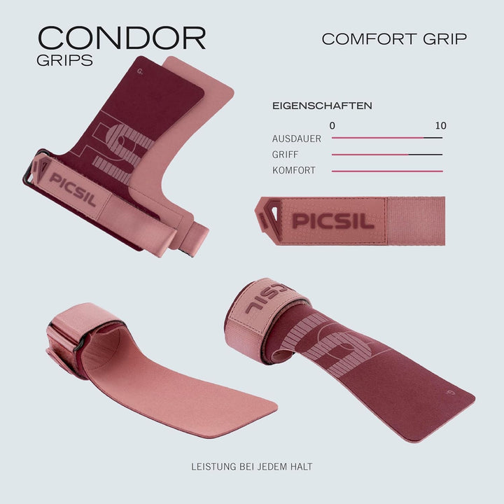 PICSIL Condor Hand Grips – Profi‑Griffpolster aus Kunstleder, Chalk‑kompatibel, Handschutz für Calis