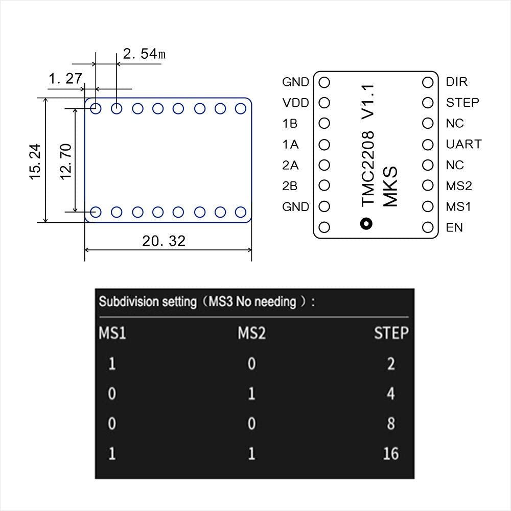 KOOKYE TMC2208 Stepper Motor Driver Stepstick Driver Module Carrier UART model with Heat Sink Screwd