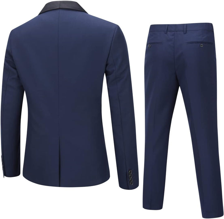 Herren Anzug 3 Teilig Slim Fit Reihe Einfarbig Stoff Business Shawl Kragen Klassisch Tunika, Blau