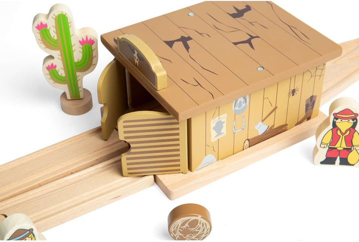 Bigjigs Rail Holz-Saloon-Tunnel – Wildwest-Zubehör für Eisenbahnsets, Eisenbahnzubehör für Kinder, u