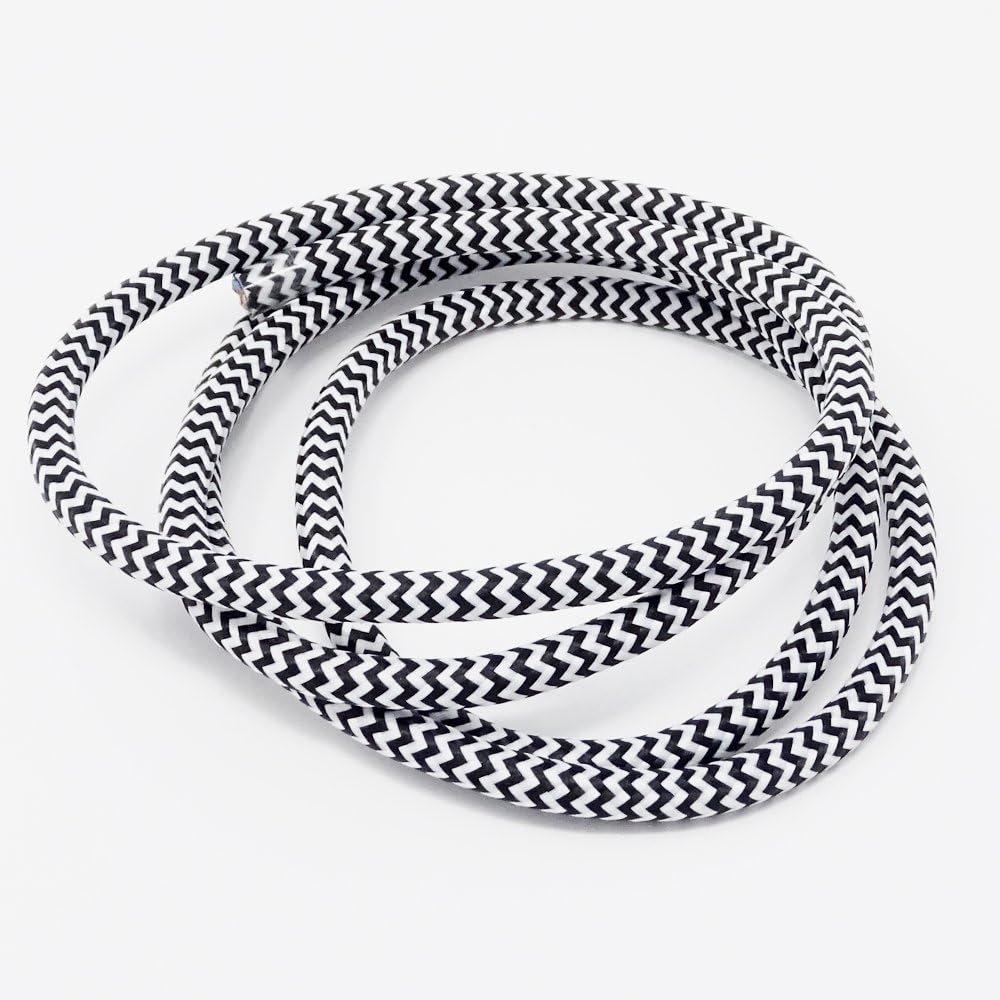 5m Stoffkabel Schwarz Weiss gezackt 3G 0,75qmm Textilkabel Lampenkabel Leuchtenkabel Kabel Stromkabe