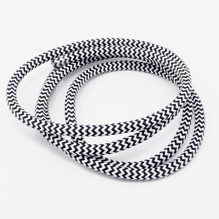 5m Stoffkabel Schwarz Weiss gezackt 3G 0,75qmm Textilkabel Lampenkabel Leuchtenkabel Kabel Stromkabe