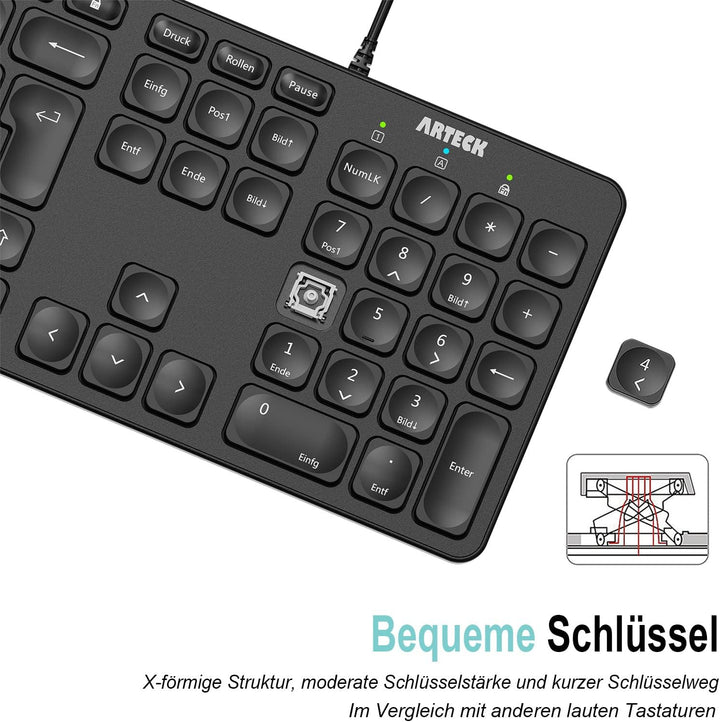 Arteck USB Kabelgebundene Tastatur Hintergrundbeleuchtung 7 Farben & Einstellbare Helligkeit Full Si