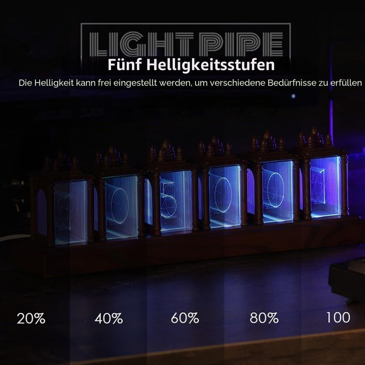 Nixie Röhrenuhr Walnuss Digitaluhr, 12/24h Alarm &amp; Display, Einstellbare Helligkeit und Farbe Nachtl