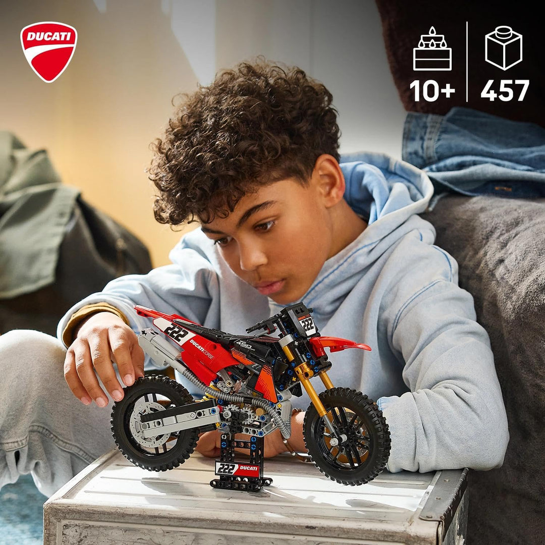 LEGO Technic Ducati Desmo450 MX Factory Motorrad Modellbausatz - Mit Motorrad Spielzeug mit Lenkung
