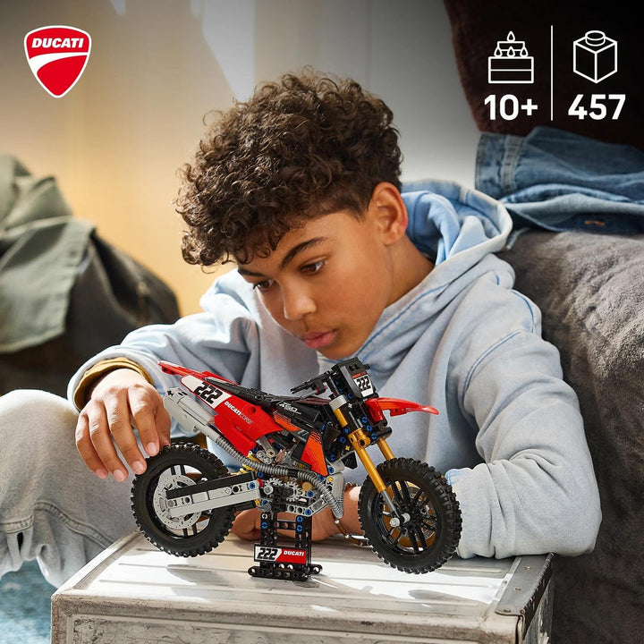 LEGO Technic Ducati Desmo450 MX Factory Motorrad Modellbausatz - Mit Motorrad Spielzeug mit Lenkung