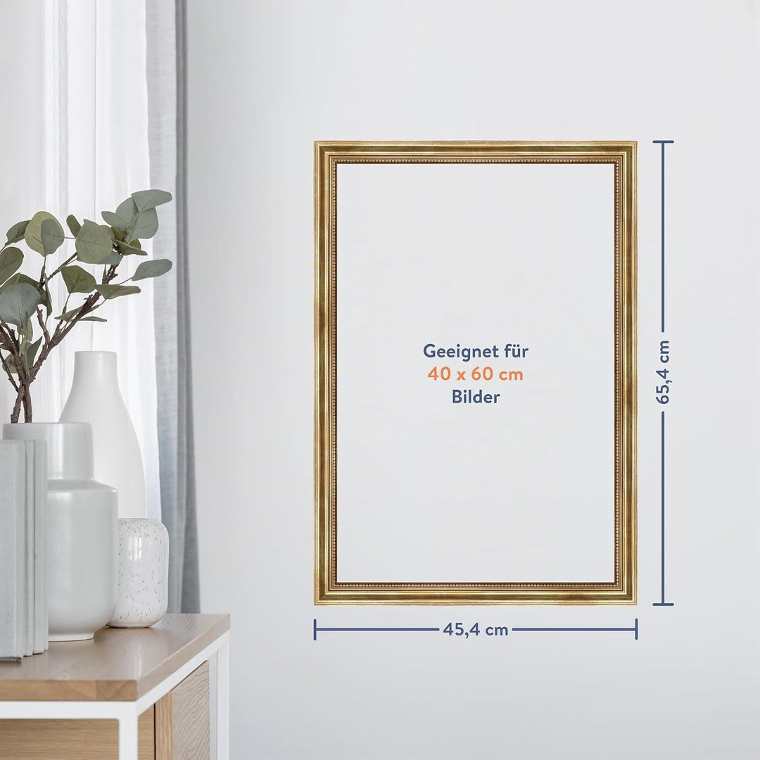 WANDStyle Bilderrahmen Antik 40x60cm I Farbe: Gold I Holzbilderrahmen I Fotorahmen I Goldener Barock