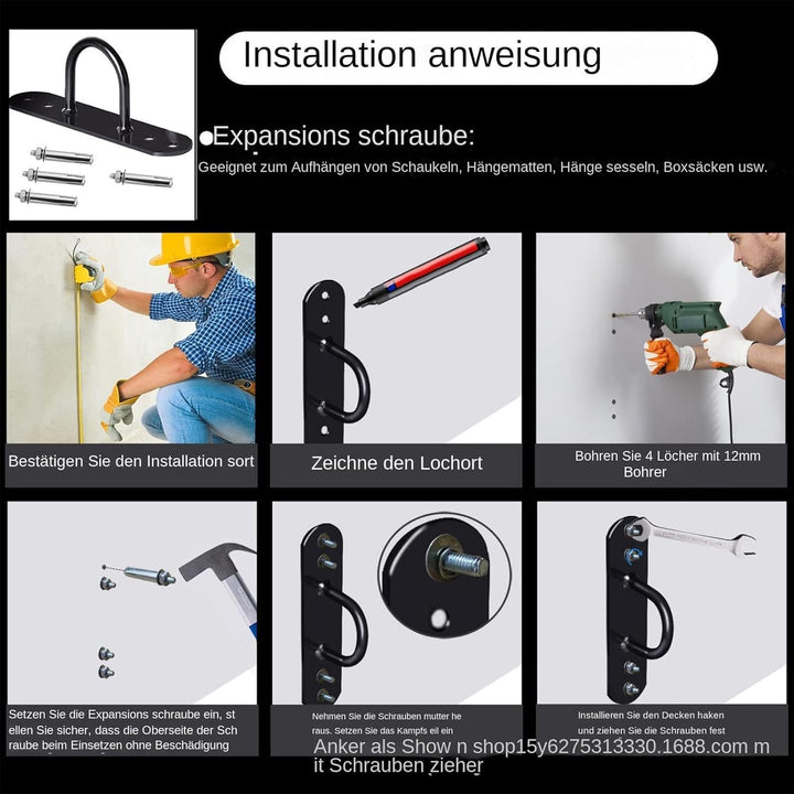 Battle Rope-Halterungen, Battle Rope-Wandmontageset - Stahl-Kampfseil-Wandhaken - Schwarzer Battle R