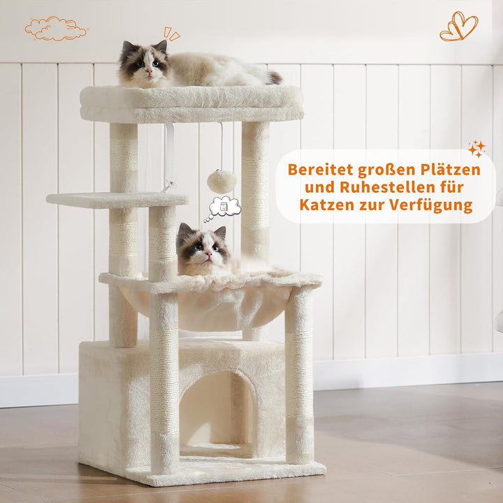 Heybly Kratzbaum, Katzenbaum mit Extra Grossem, Weichem Katzenkorb, Katzenkratzbaum mit Geräumigem K