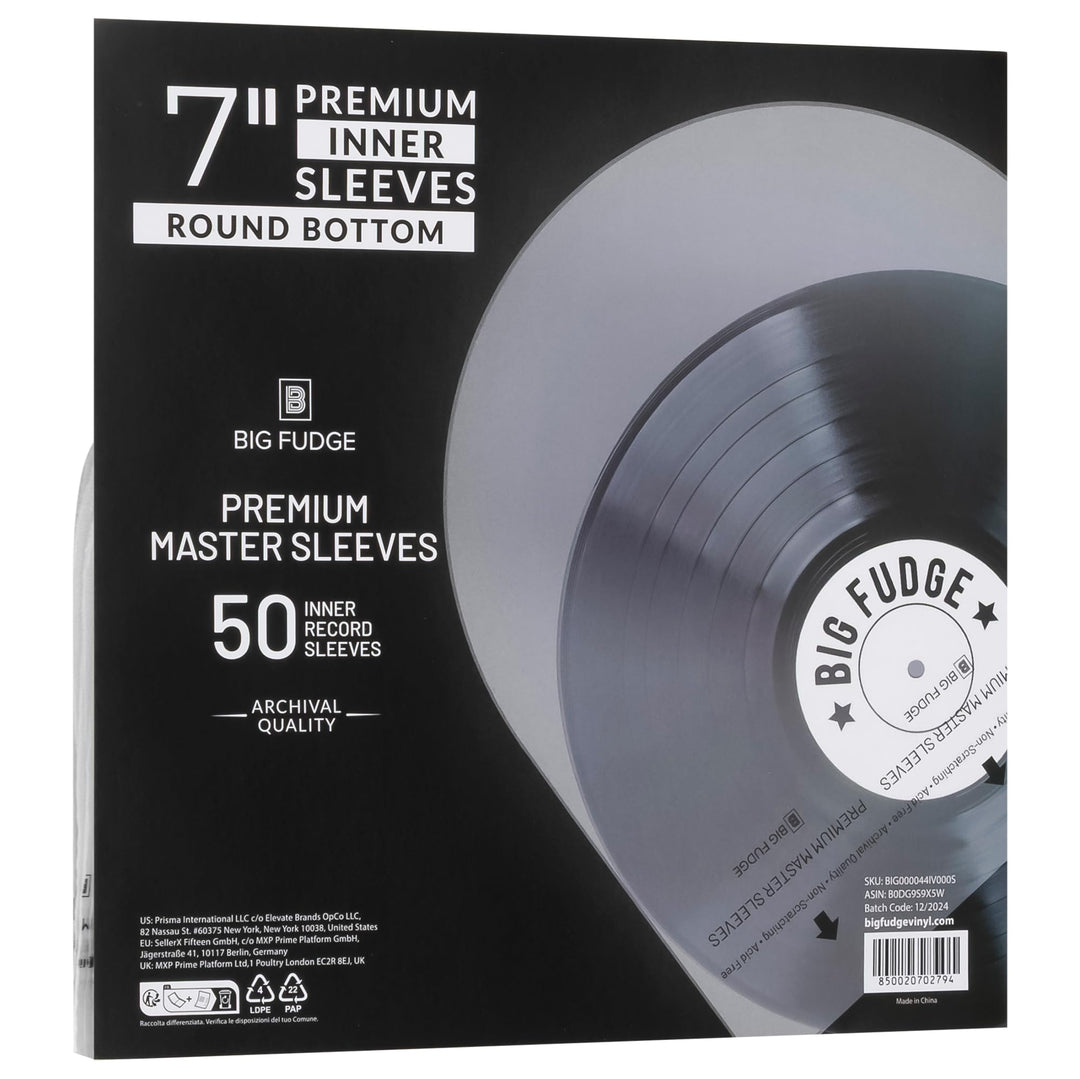 Big Fudge 50er Pack 7 Zoll Schallplatten Innen Hüllen - 50x 7" Schallplatten LP Aufbewahrung Schutzh