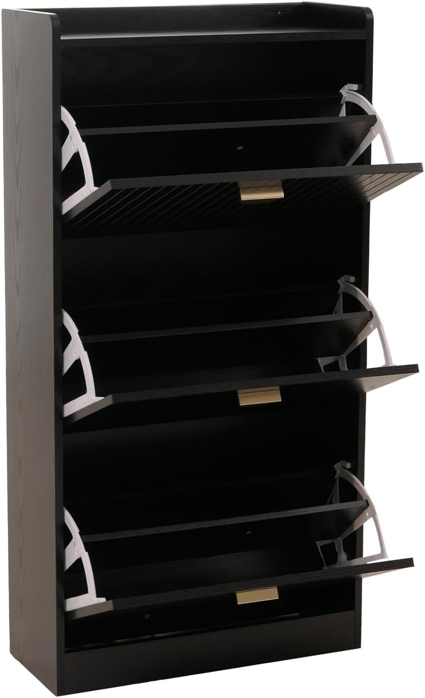 Mendler Schuhschrank HWC-O39, Schuhkipper Schuhregal 3 Klappen Klappfächer MDF Melamin Metall 117x60