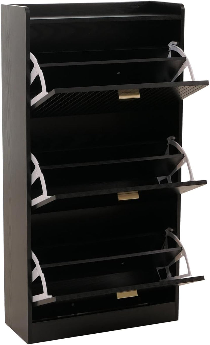 Mendler Schuhschrank HWC-O39, Schuhkipper Schuhregal 3 Klappen Klappfächer MDF Melamin Metall 117x60