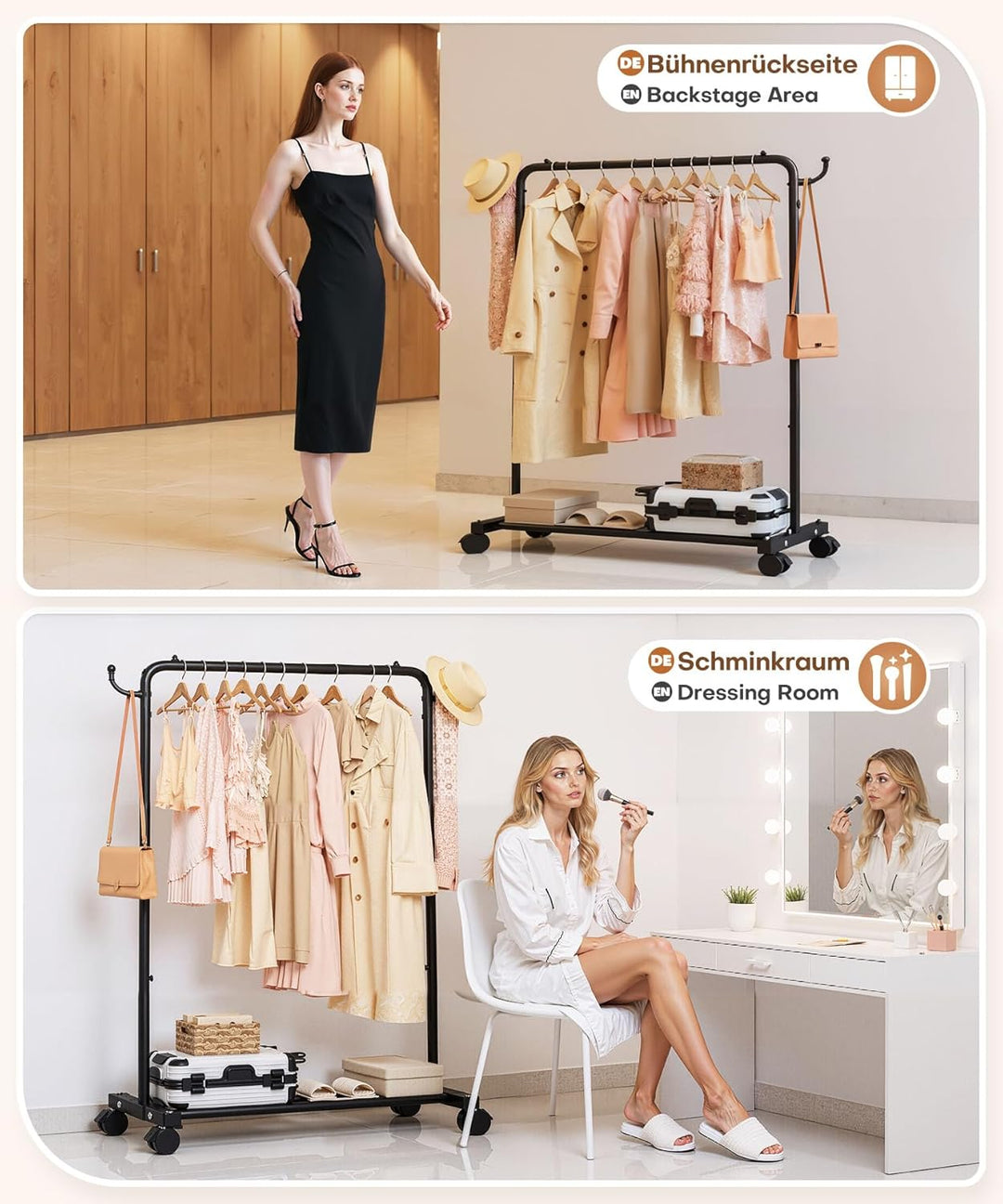 Yorbay Multifunktioneller Robuster Kleiderständer auf Rollen: Stabiler Kleiderstange aus Metall mit