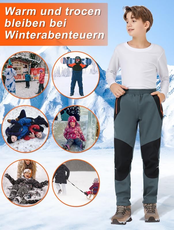 Kinder Softshellhose Schneehose Thermohose Hosen Jungen Mädchen Winterhose Outdoorhose Wanderhose 12