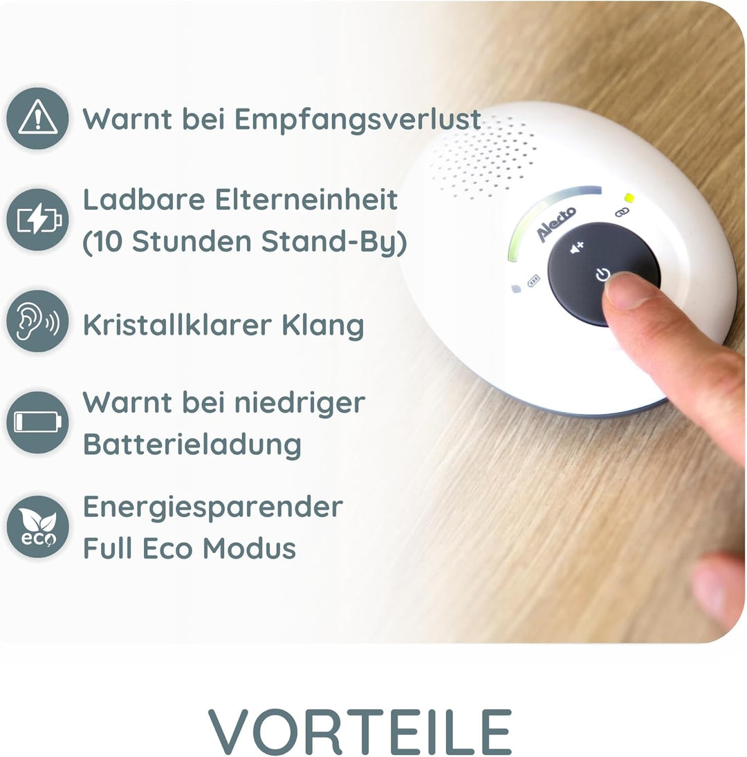 Alecto DBX-115 DECT Babyphone - Audio Babyfon mit 300m Reichweite - Baby Monitor Full ECO - Inklusiv