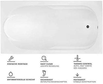 VBChome Badewanne 140x70 cm Acryl SET Schürze Siphon Wanne Rechteck Weiss Design Modern Ablaufgarnit