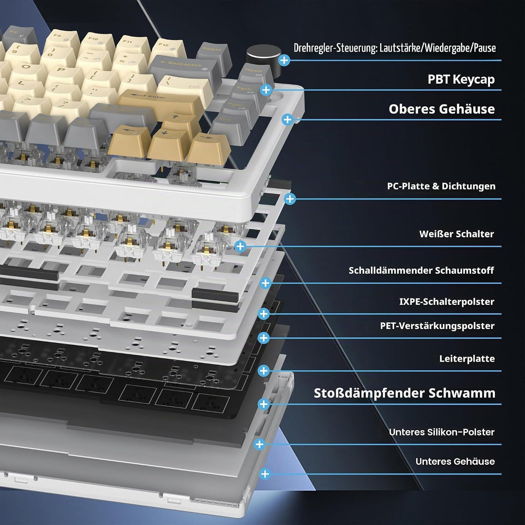 SOLIDEE Verkabelte Mechanische Gaming Tastatur 75 Prozent, Hot-Swap-Fähig Mit Gasket Struktur, RGB H