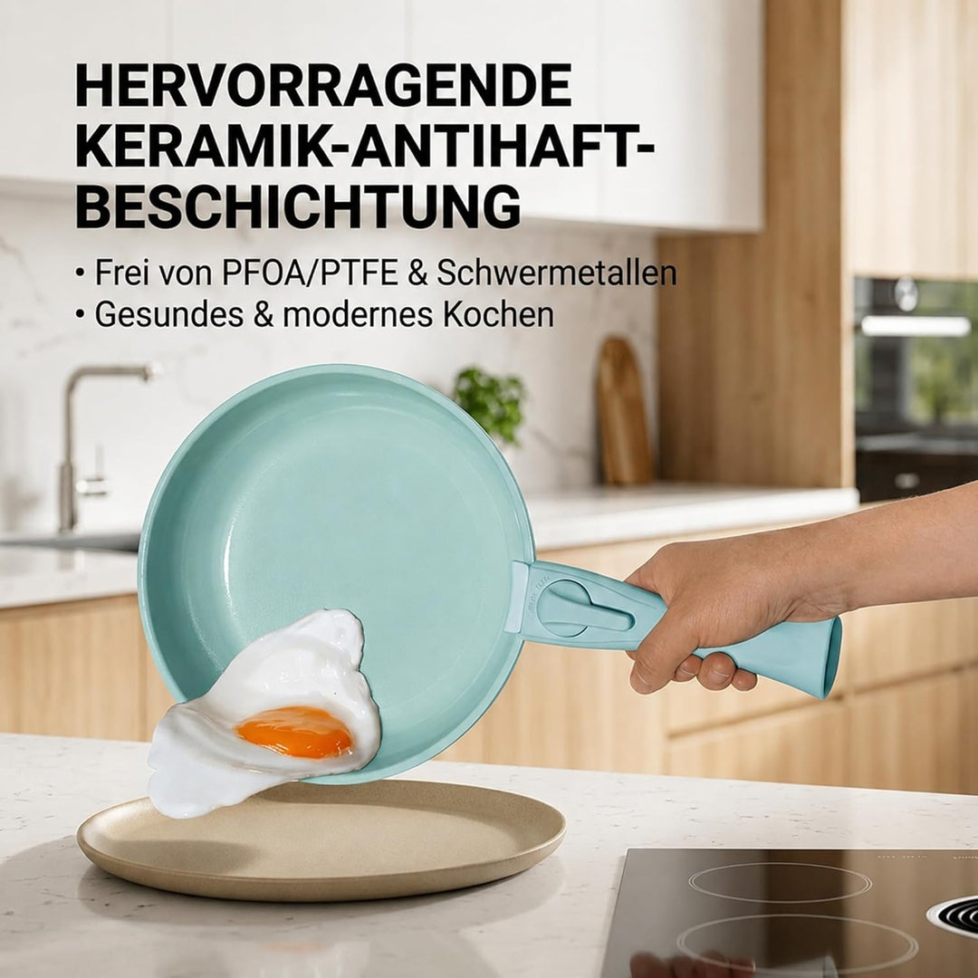 NEOFLAM® - Midas Plus Topf- und Pfannen-Set mit abnehmbarem Griff, 8-teilig, induktionsgeeignet, Ker