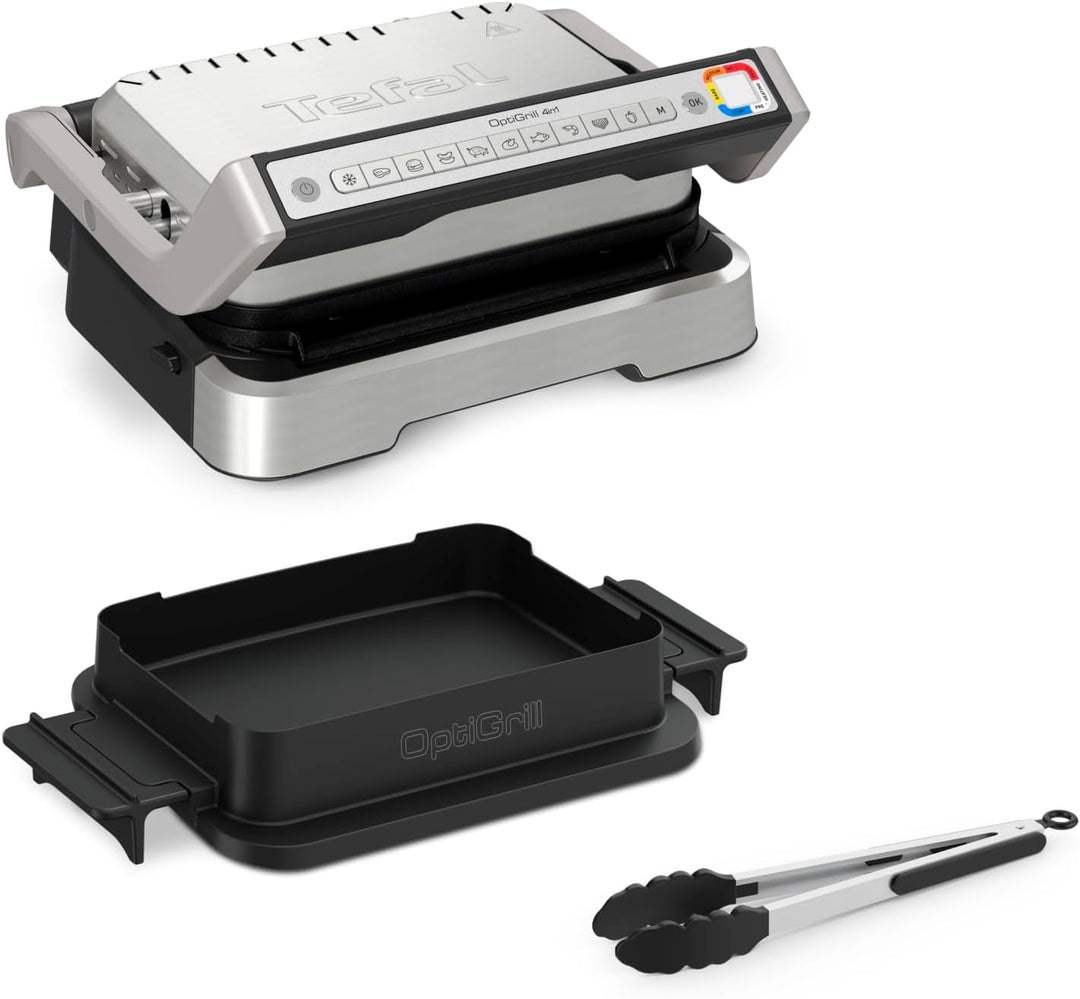 Tefal OptiGrill 4in1 Kontaktgrill mit Backschale, Aufklappbar, Tischgrill, 9 Programme, Garstufenanz