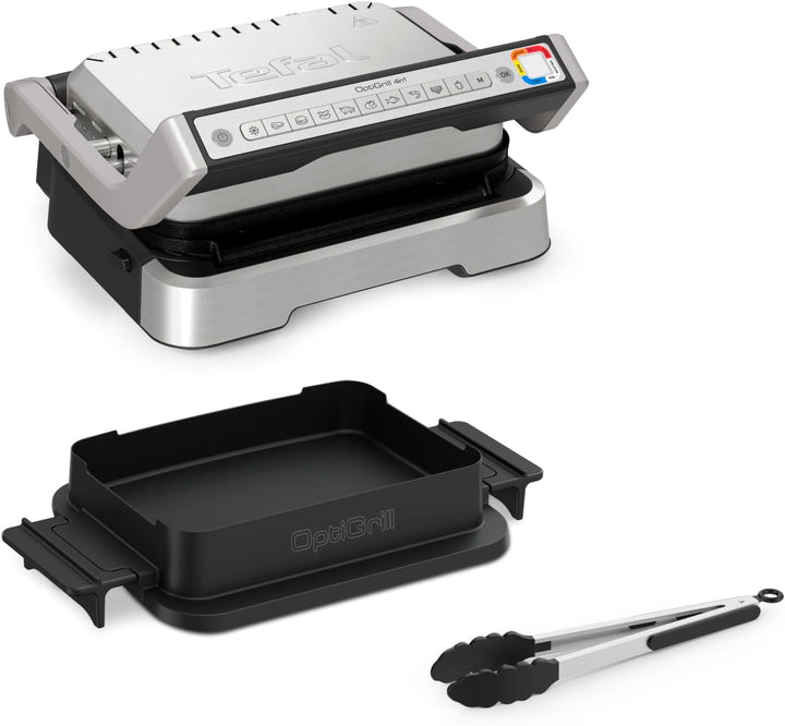 Tefal OptiGrill 4in1 Kontaktgrill mit Backschale, Aufklappbar, Tischgrill, 9 Programme, Garstufenanz