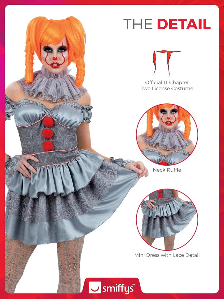 Smiffys 81001 Chapter Two, Pennywise Damenkostüm, Damen, Grau & Rot X-Small (UK 4-6), X-Small (UK 4-