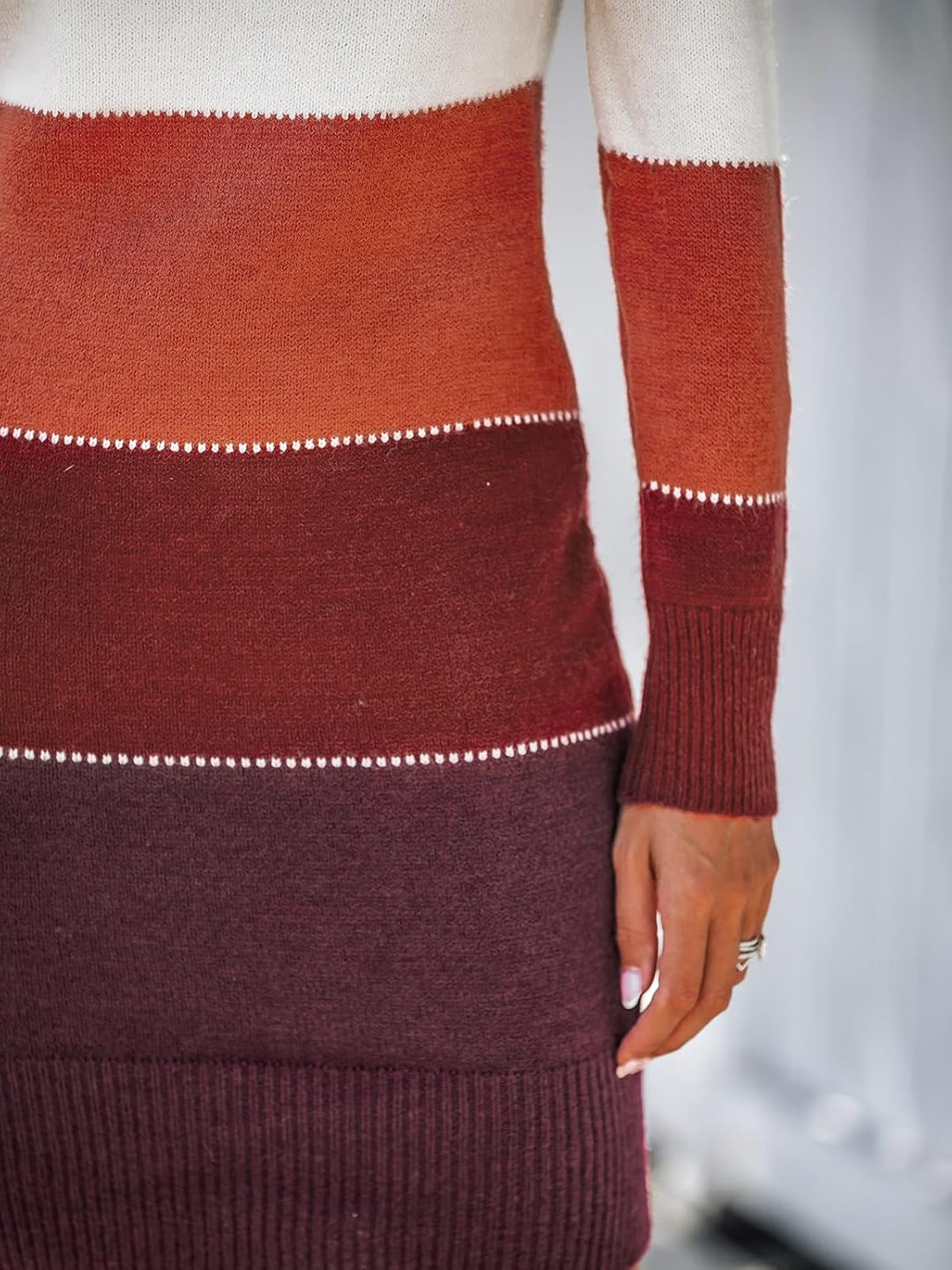 CUPSHE Damen Strickkleid Pulloverkleid Rundhals Langarm Farbblock Pulli Herbst Winter Kleider Bodyco