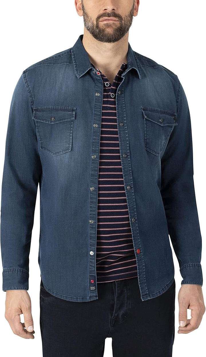 Timezone Herren Stretch Denim Shirt Hemd L Light Indigo Wash, L Light Indigo Wash
