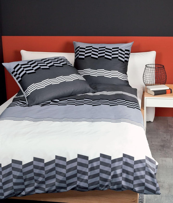 Janine Bettwäsche Set J.D. 87011 Farbe 08 Titan 100% Baumwolle in Mako Satin mit Modischem Streifen
