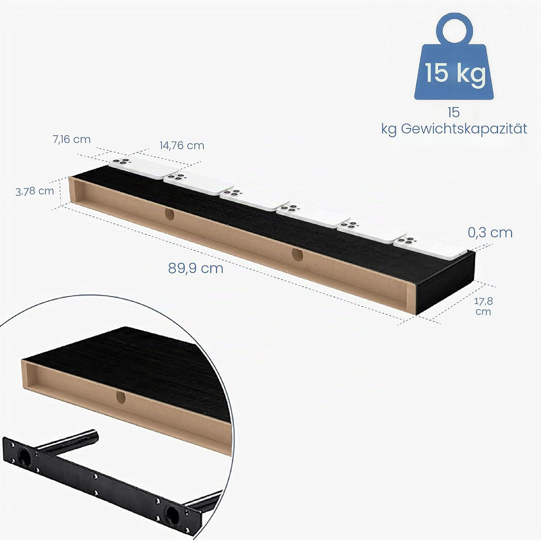 Schweberegale Schwarz 2er Set – Wandboard 90 cm aus Holz mit PVC-Beschichtung, Moderne Wandregale fü
