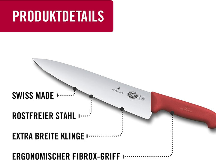 Victorinox Fibrox Kochmesser, Breites Universalmesser für Fleisch, Fisch, Gemüse und Kräuter, 25 cm,