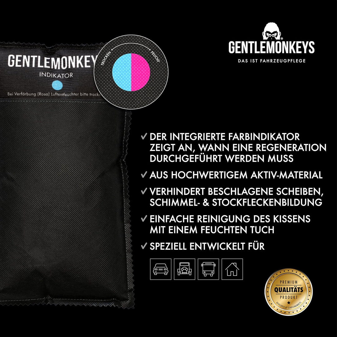GENTLEMONKEYS Luftentfeuchter Kissen (1kg) - Mit Farbindikator | Entfeuchtet Auto, Wohnmobil, Garage
