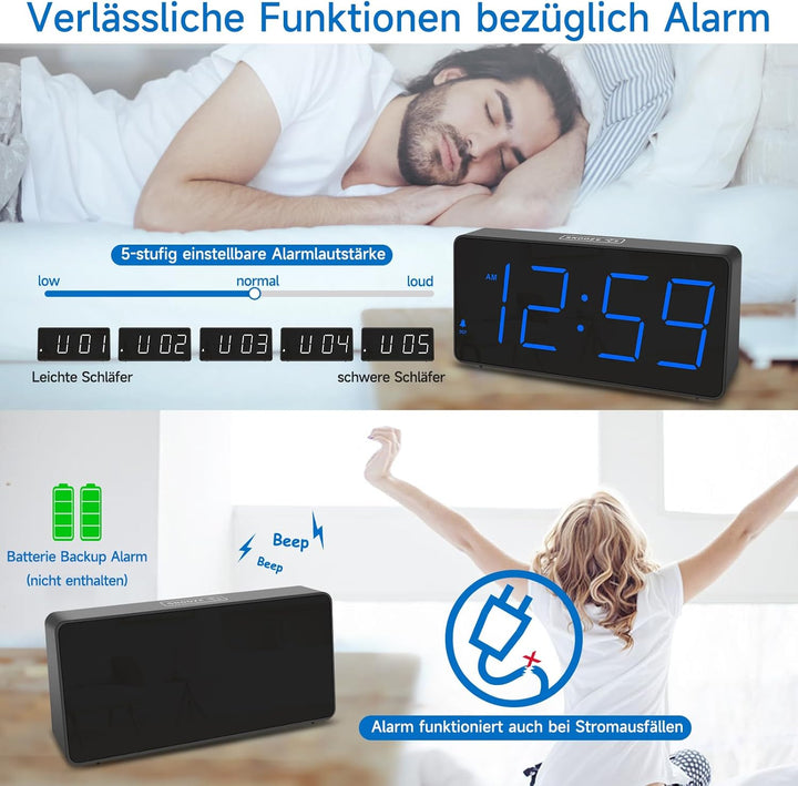 Eachui LED Wecker Digital mit Ladestation, Wecker mit Grossen Zahlen, Helligkeit und Lautstärke Rege