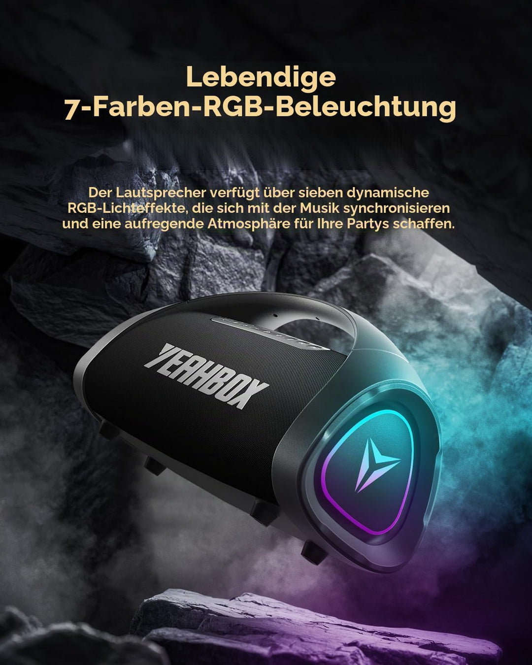 YEAHBOX Sonic Boom Max 300W Bluetooth Lautsprecher mit Massivem Bass, IPX67 Wasserdichter Tragbarer