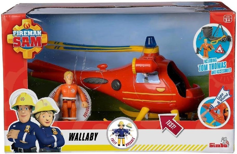 Simba - Feuerwehrmann Sam – Hubschrauber Wallaby 1 – Sound- und Lichtfunktionen – 1 Figur + Zubehör