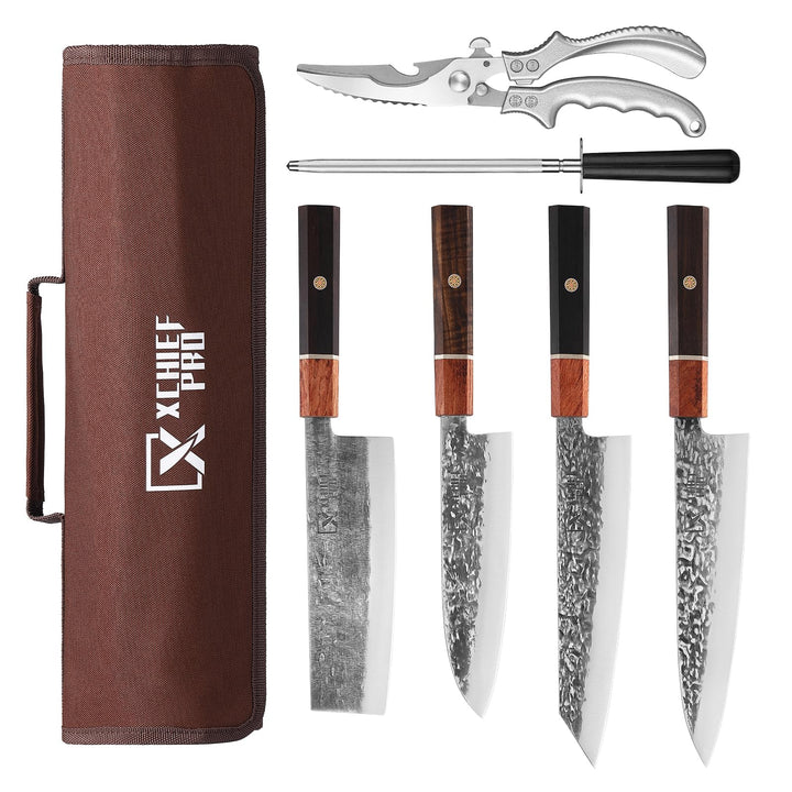 Japan Messer-Set, Hochkohlenstoffstahl Japan Nakiri Santoku Messer, handgeschmiedetes Fleisch-Hackme