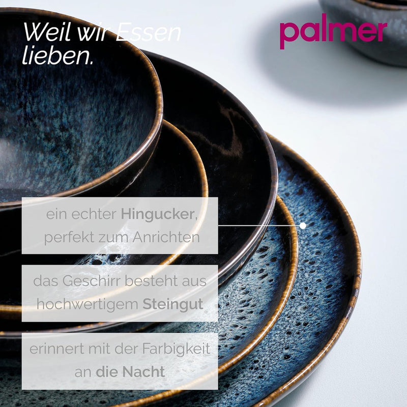 Palmer Eccentric kleine Schalen - 6er-Set, Steingut, Ø 7,5 cm, 10 cl, dunkelblau glänzend, braun umr