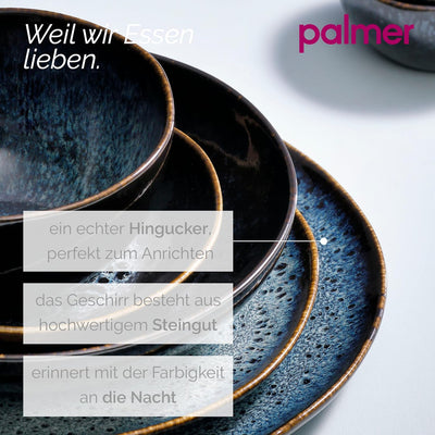 Palmer Eccentric tiefe Schalen - 2er-Set, Steingut, Ø 15 cm, 0,85 L, dunkelblau glänzend, braun umra