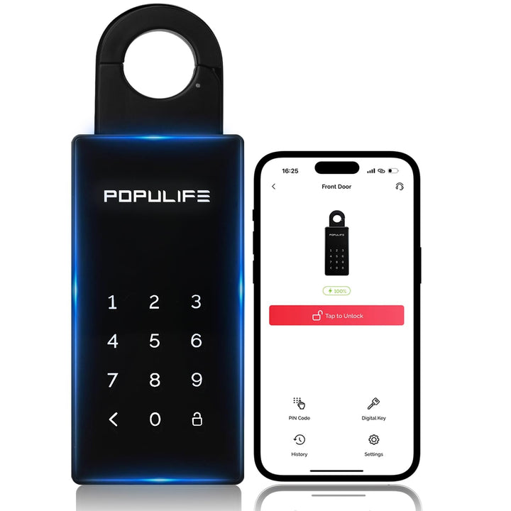 【Aktualisierte Version 2025】Populife Smart Schlüsselsafe，Bluetooth-Elektronischer Schlüsseltresor mi
