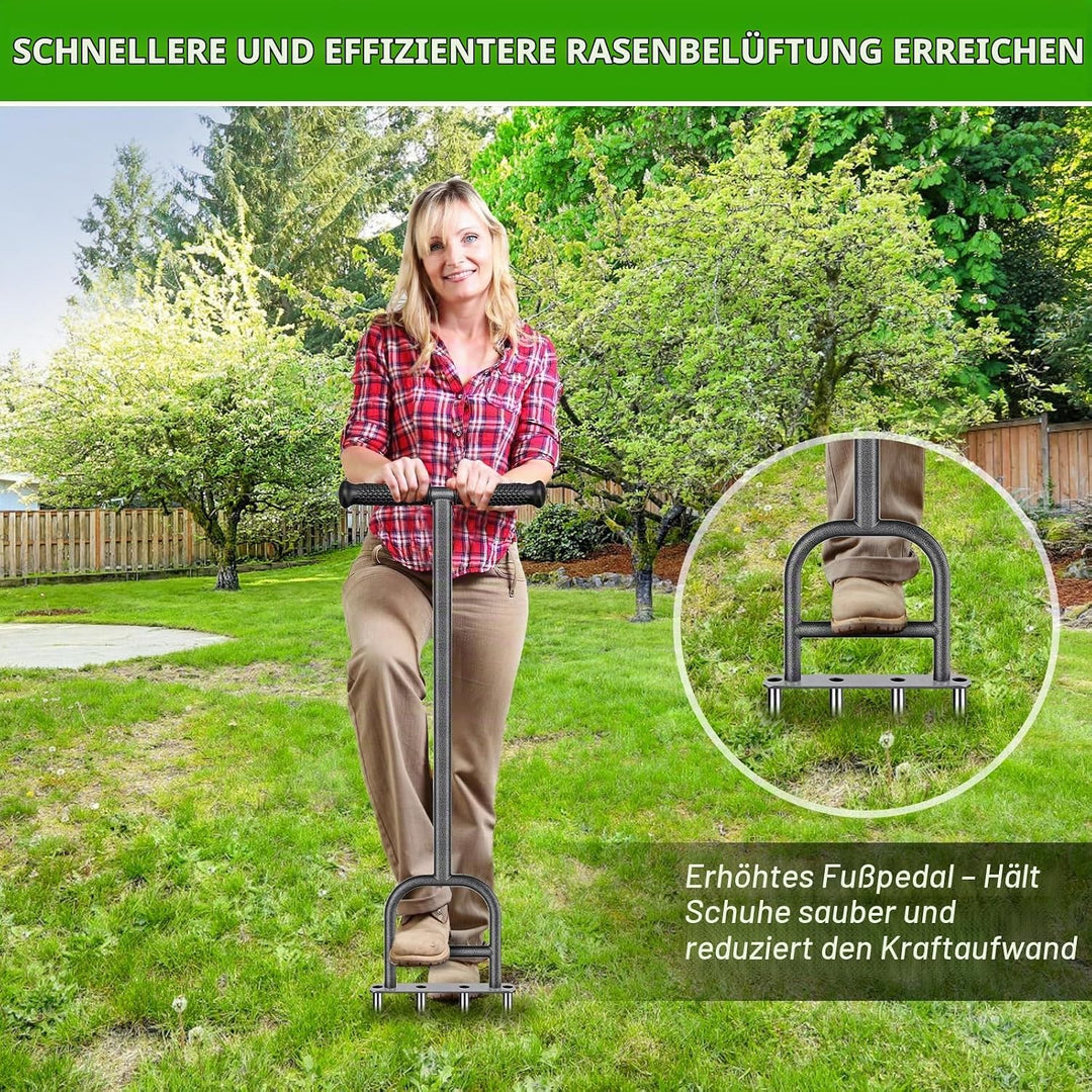Edelstahl Rasenlüfter Aerifizierer für Rasen Manuell - Rasenspecht mit Gummigriff Gartengeräten Vert