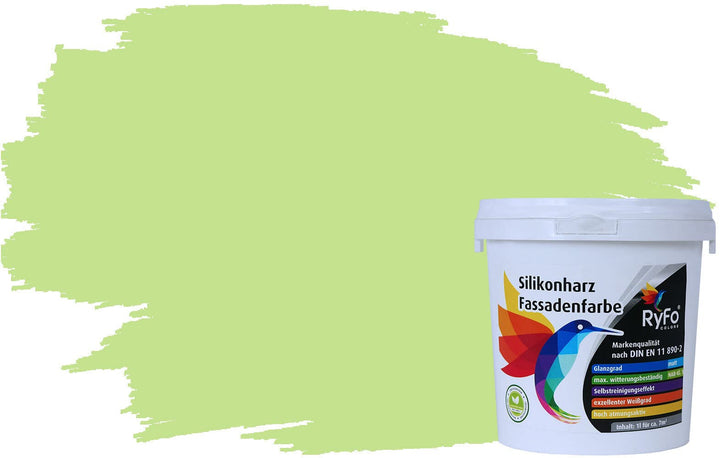 RyFo Colors Silikonharz Fassadenfarbe Lotuseffekt Trend Wasabigrün 1l - bunte Fassadenfarbe, weitere